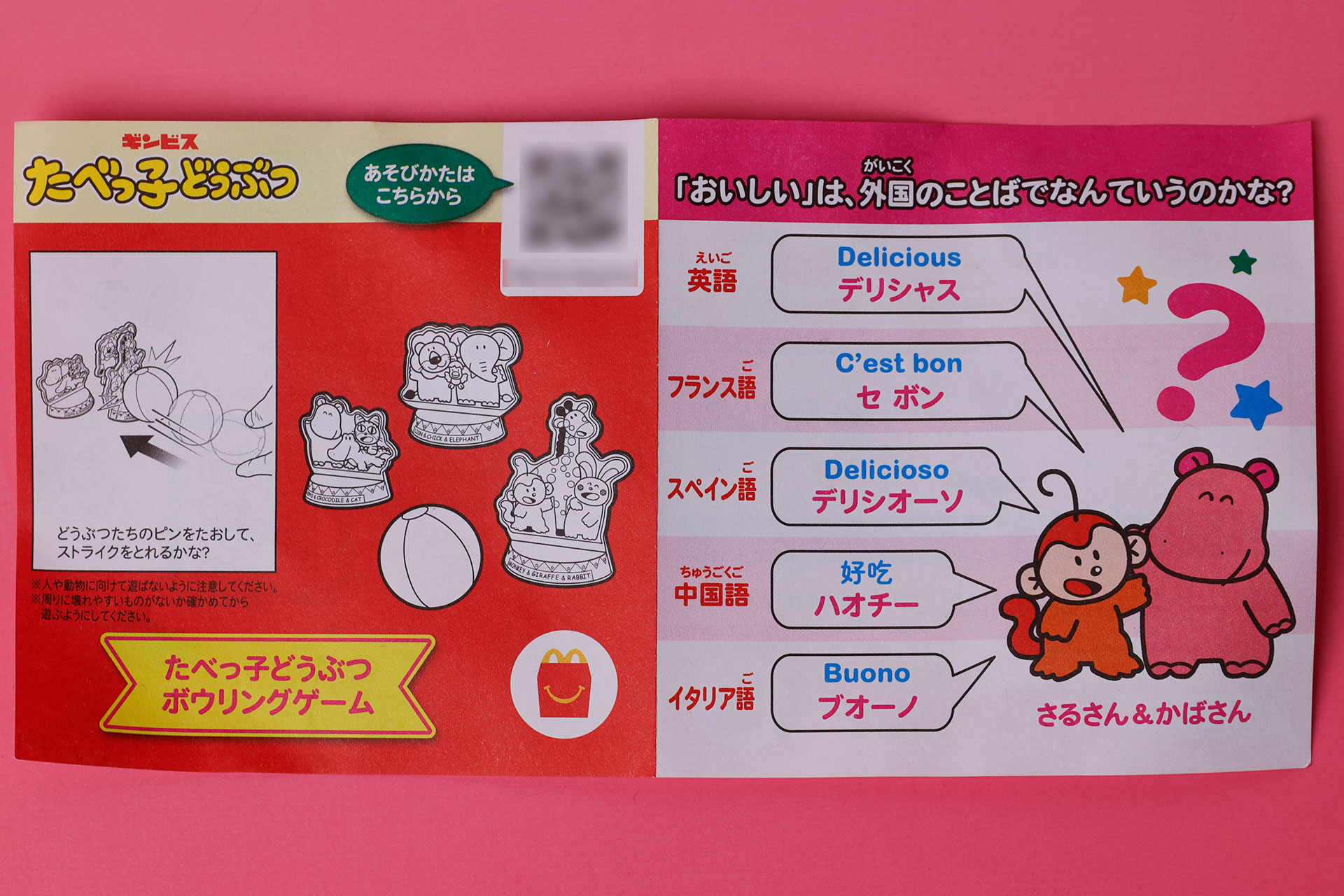 説明書には5つの外国語で「おいしい」という言葉をなんと言えばいいのか書かれている