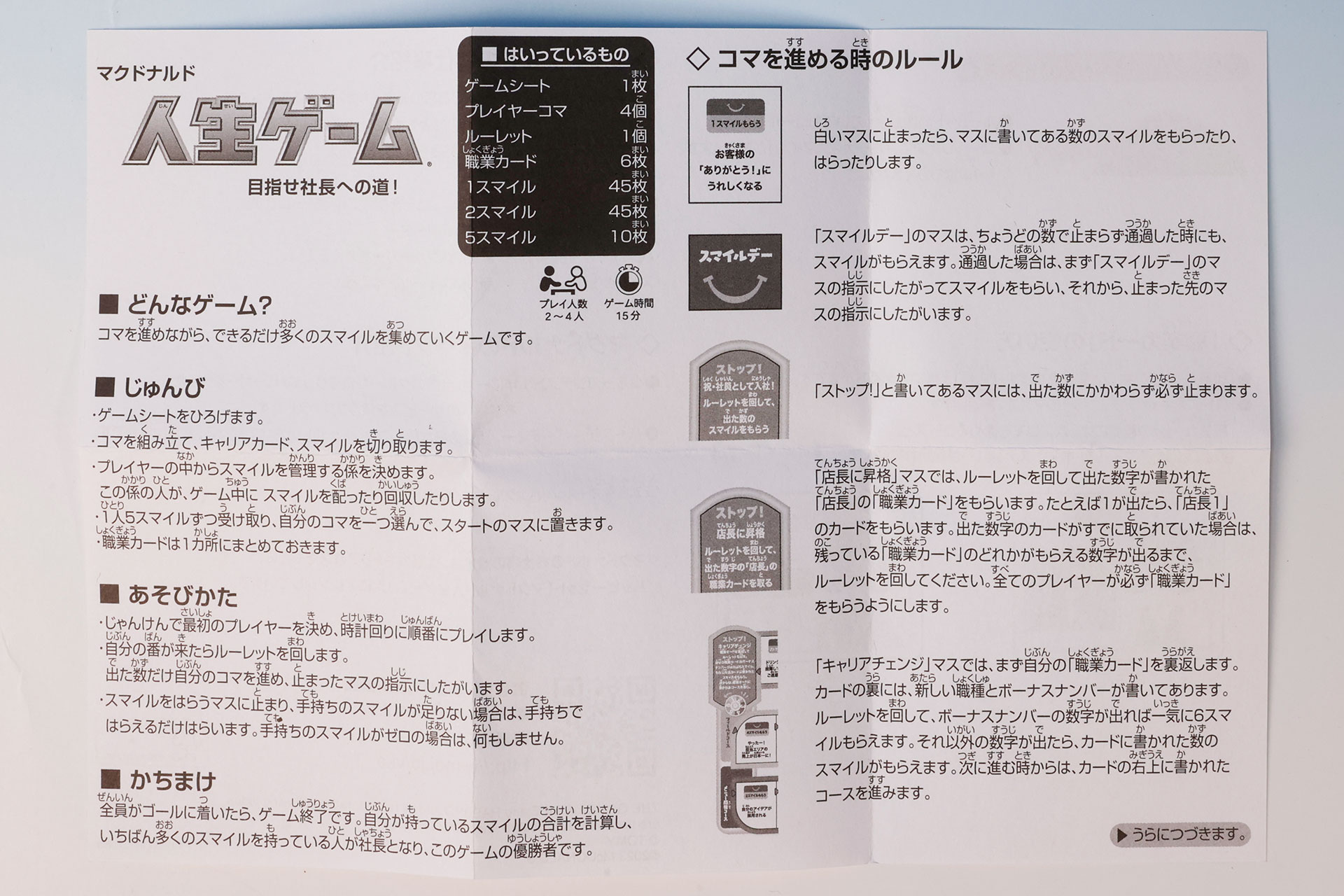 こちらは「目指せ社長への道！マクドナルド人生ゲーム」の説明書の表面
