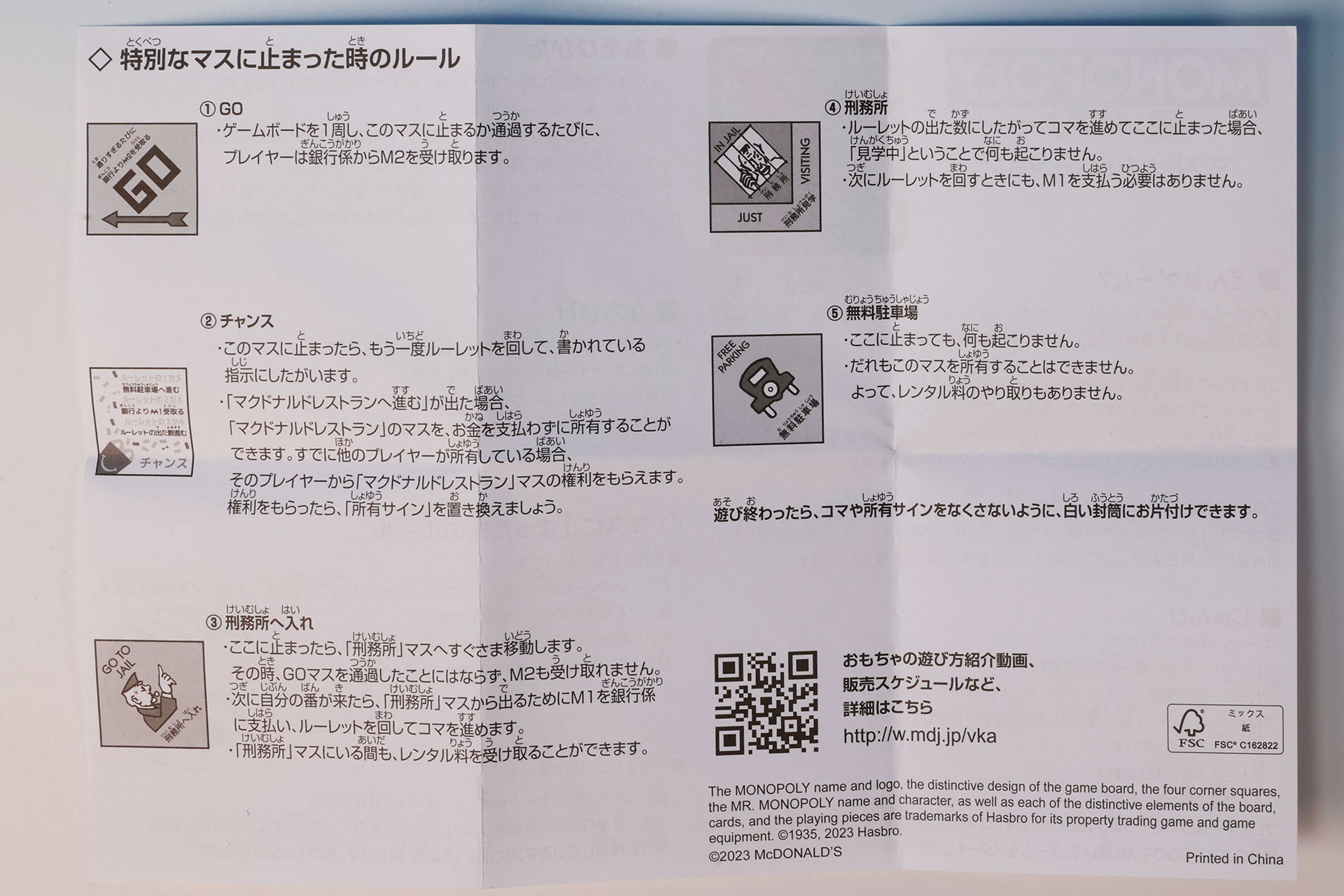 裏面にはマスに関する情報が記載されている