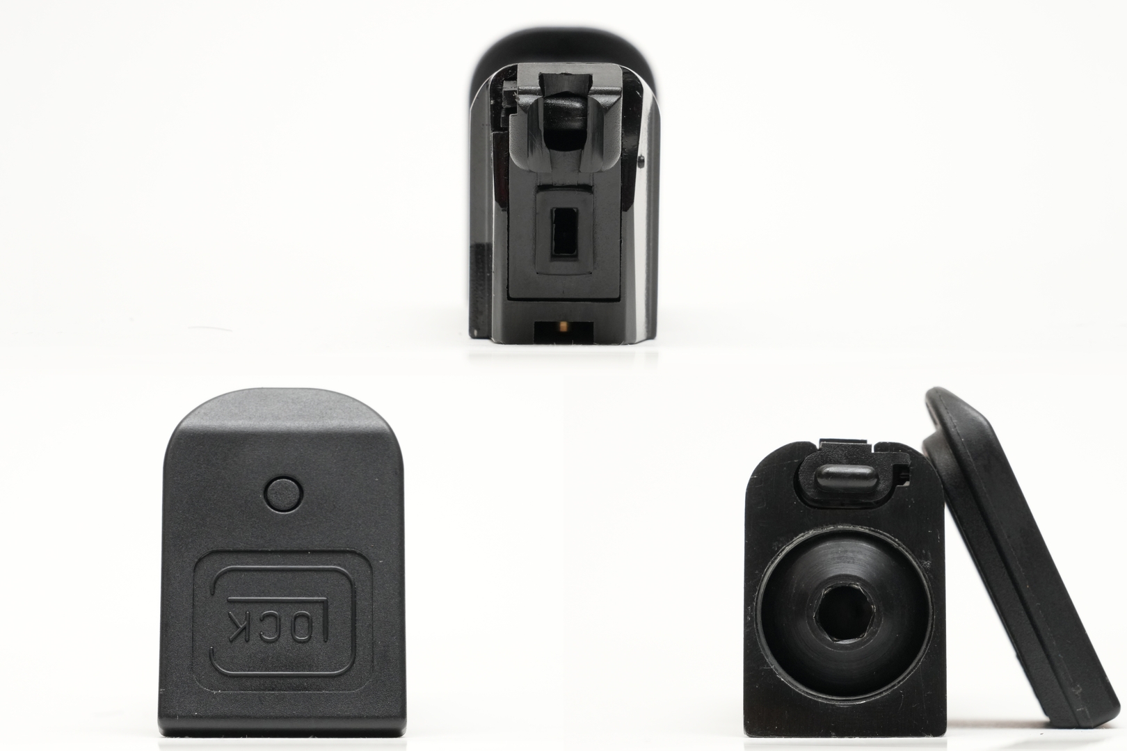 マガジンボトムをはずすと金属製の円形ベースカバーが現われる