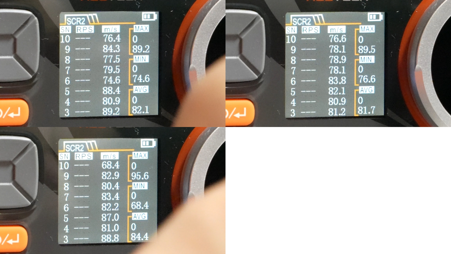 0.20g弾でセミオート10発発射を3回実施。初速の上下が目立つ