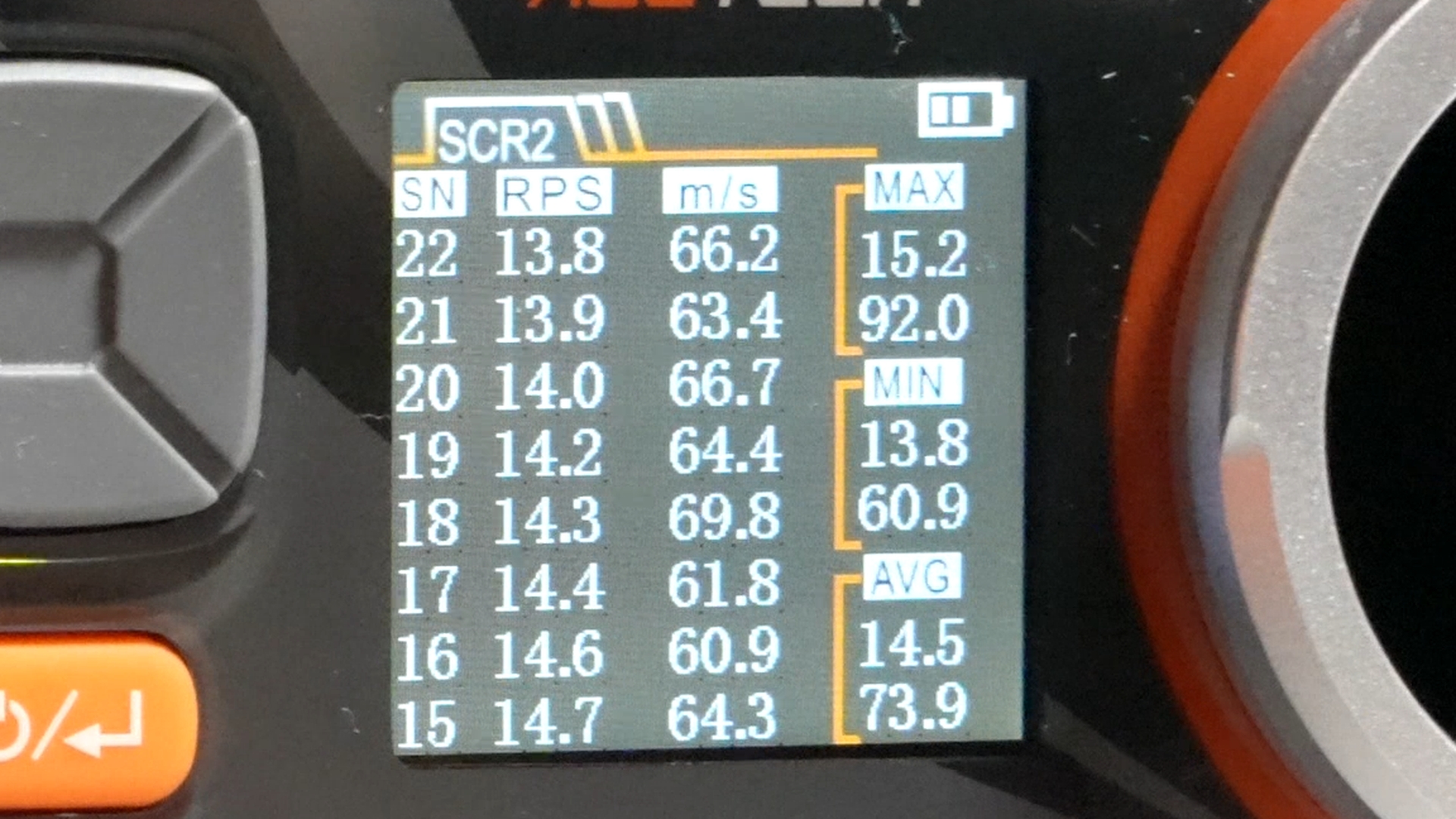 0.20g弾でフルオート10発発射を1回実施。こちらでも初速が上下している