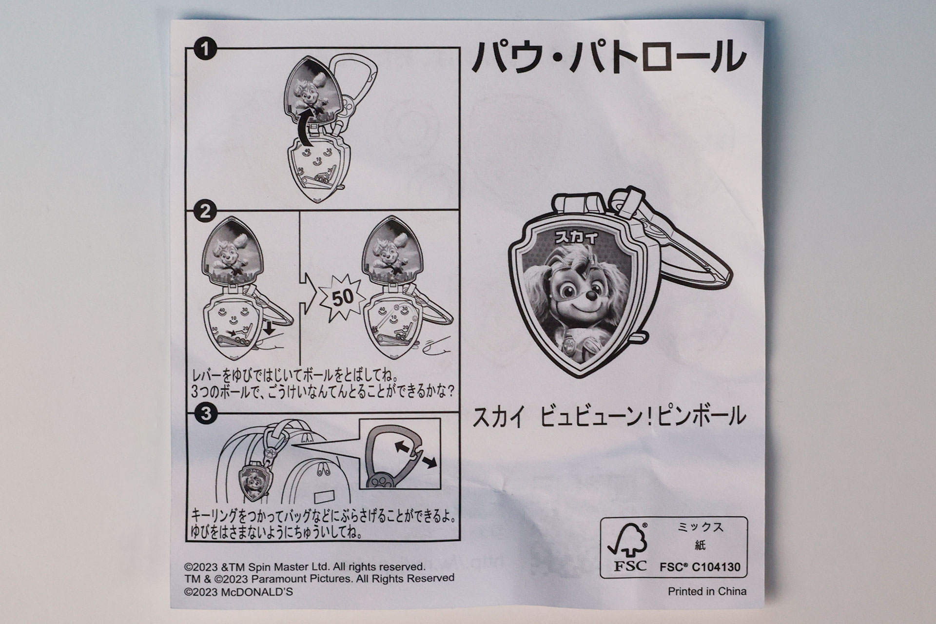 「スカイ ビュビューン！ピンボール」の説明書の表面だ