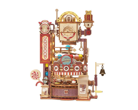 ●完成品 ROKR 電動ウッドクラフト おかし工場● まるでテーマパークのようなお菓子工場！ 木の温かみを感じる「ウッド