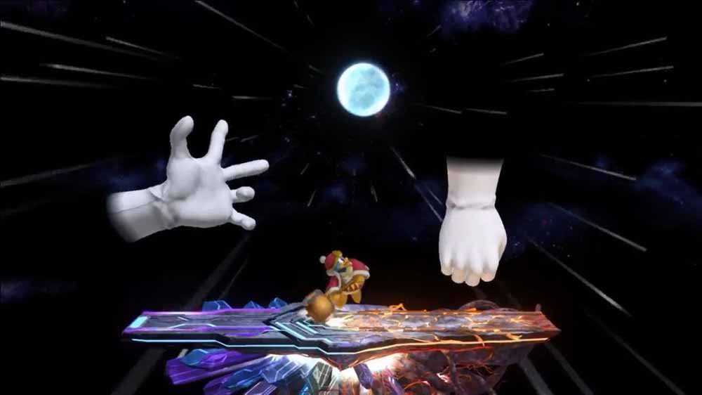 画像はWii用アクション「大乱闘スマッシュブラザーズ for Wii U」に登場する「クレイジーハンド」、「マスターハンド」と共にボスとして達はだかる