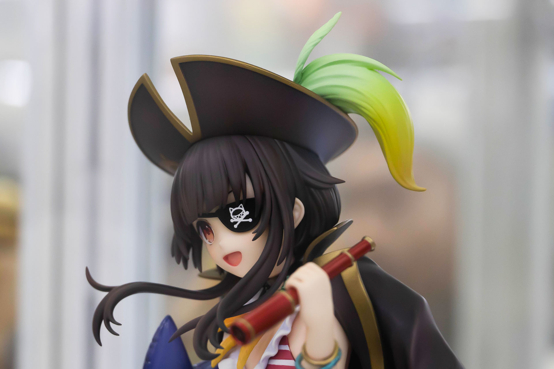 海賊帽の上からはカラフルな羽が生えている