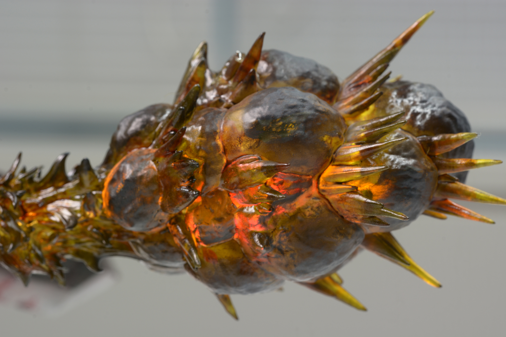 クリアパーツによって爆炎の雰囲気を見事に表現。彩色見本には内部に小型LED「ミライト」が仕込まれている