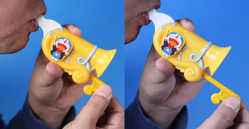 レバーを動かしながら吹いてみよう