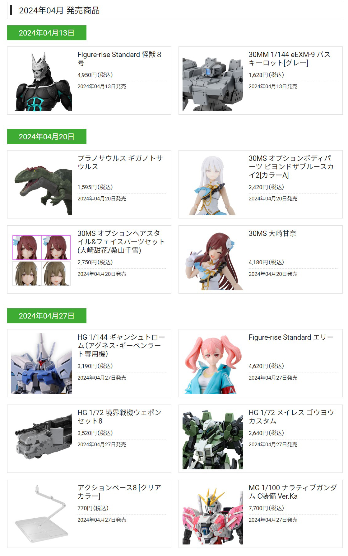 4月の発売スケジュールが公開された