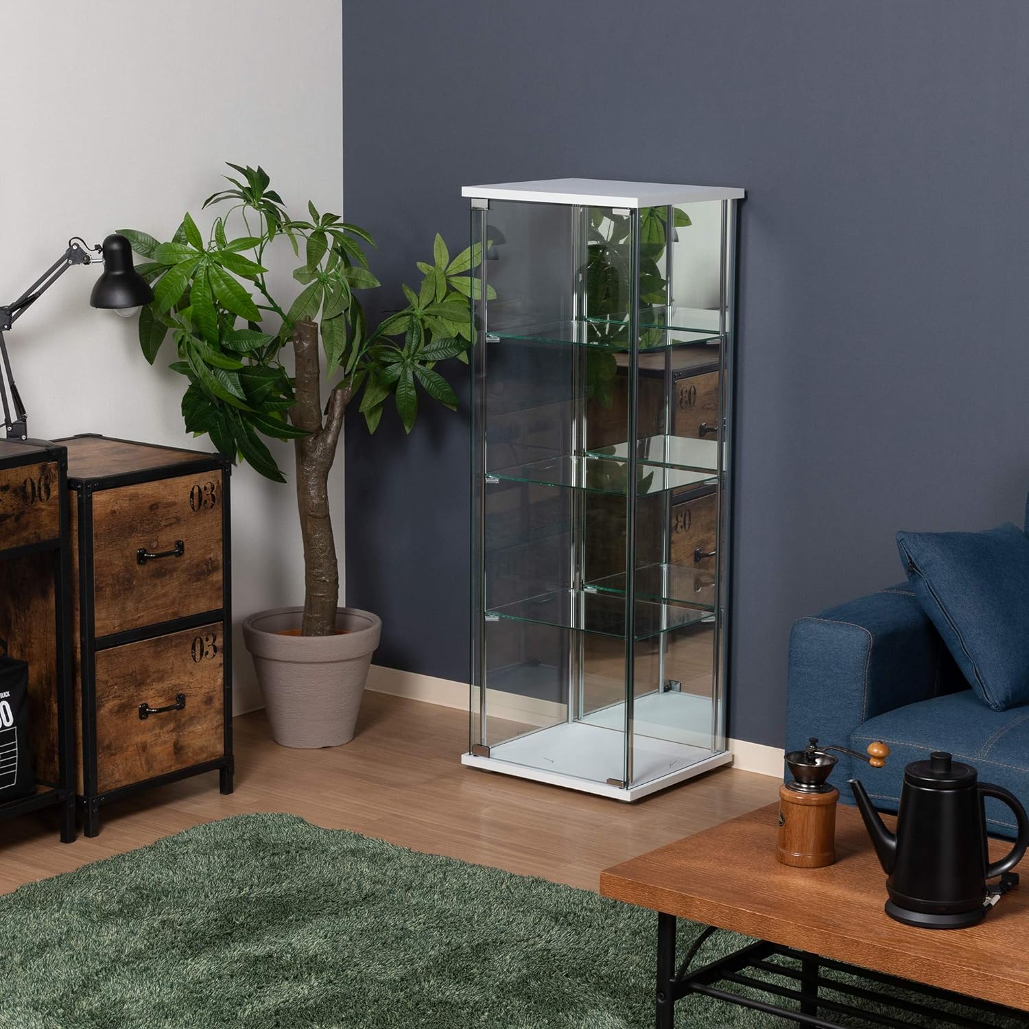 不二貿易 コレクションケース フィギュアケース 4段 幅42.5×奥行36.5×高さ120cm ホワイト 強化ガラス 背面ミラー 組立商品