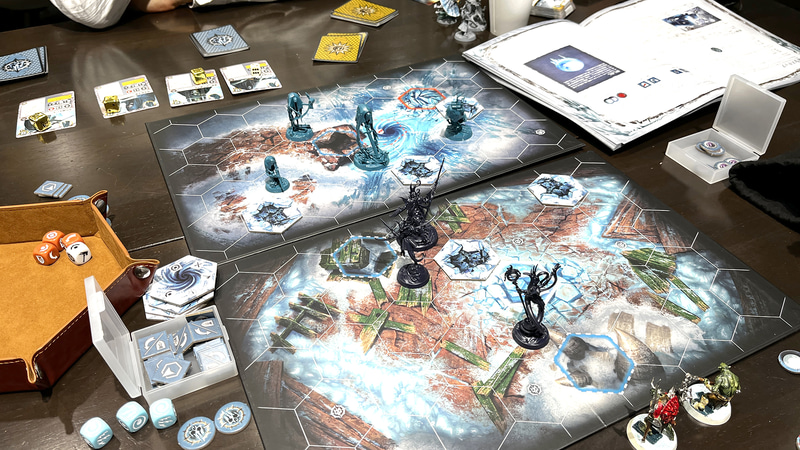 別のゲームだが、ファイターを全て置いた状態。ファイターは「初期配置ヘックス」に置く必要がある