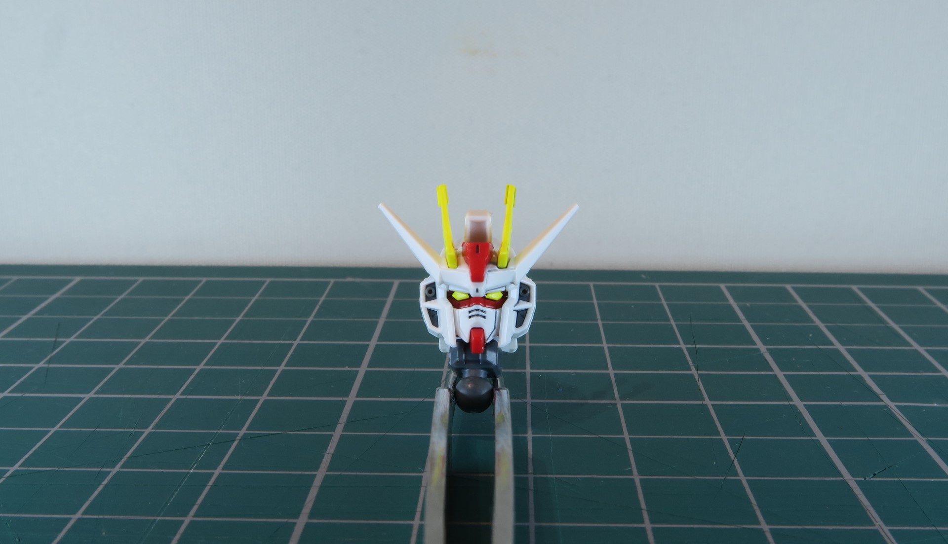 比較として頭部を半分だけスミ入れしたもの。スミ入れしたことで立体感がでて、印象がかなり変わったのがわかる