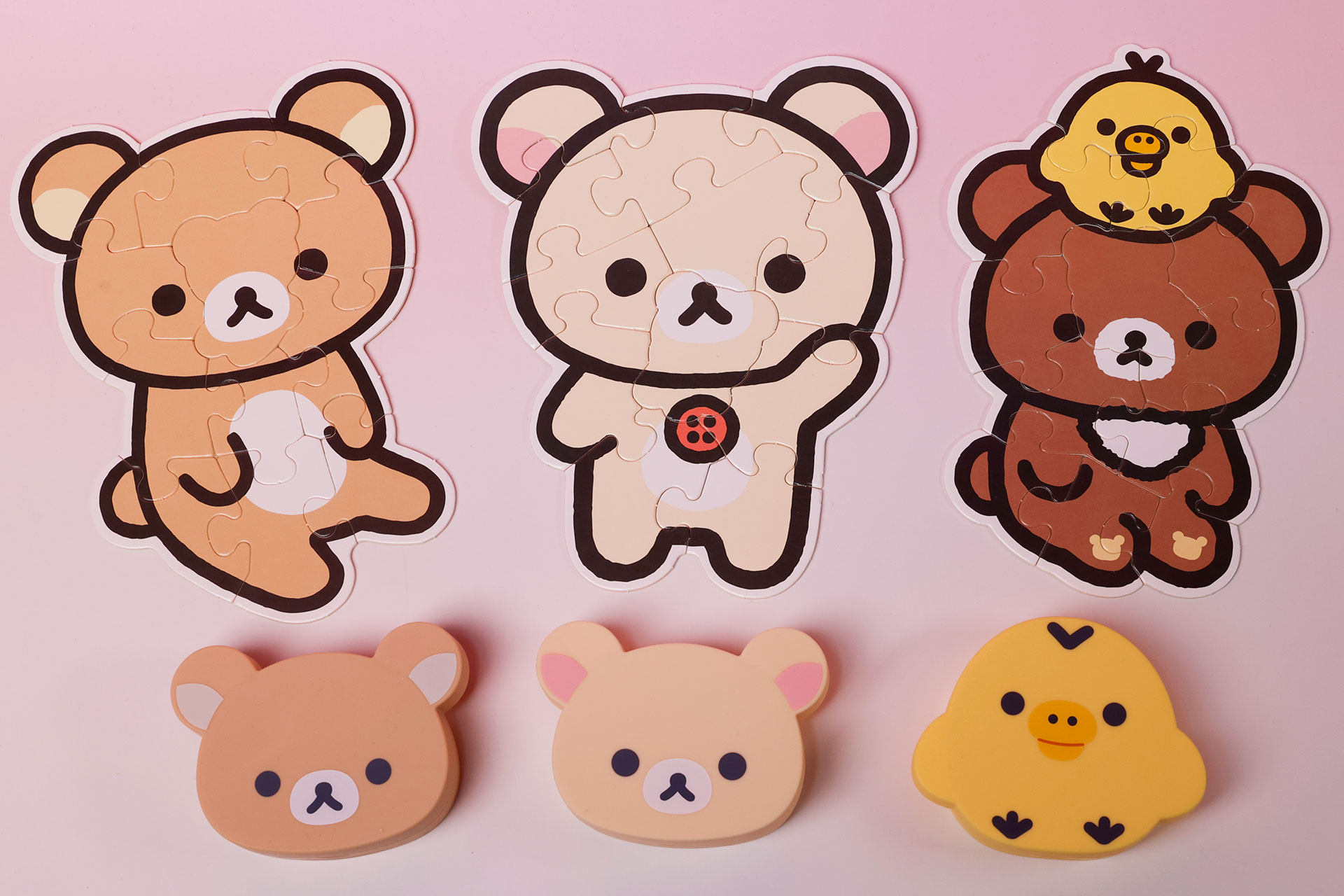 こちらが第1弾（5月17日～5月23日）のハッピーセット「リラックマ」に登場するおもちゃ。写真左から「リラックマ」、「コリラックマ」、「キイロイトリ」