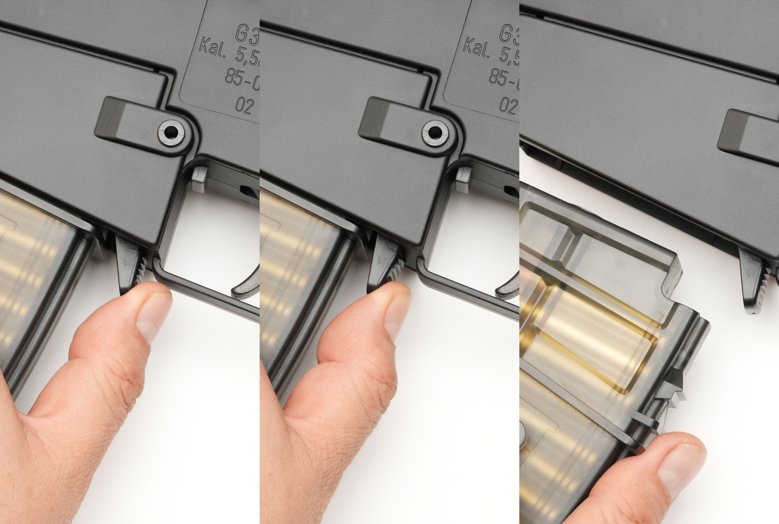 マガジンはマガジンキャッチレバーを押しながら抜き取る