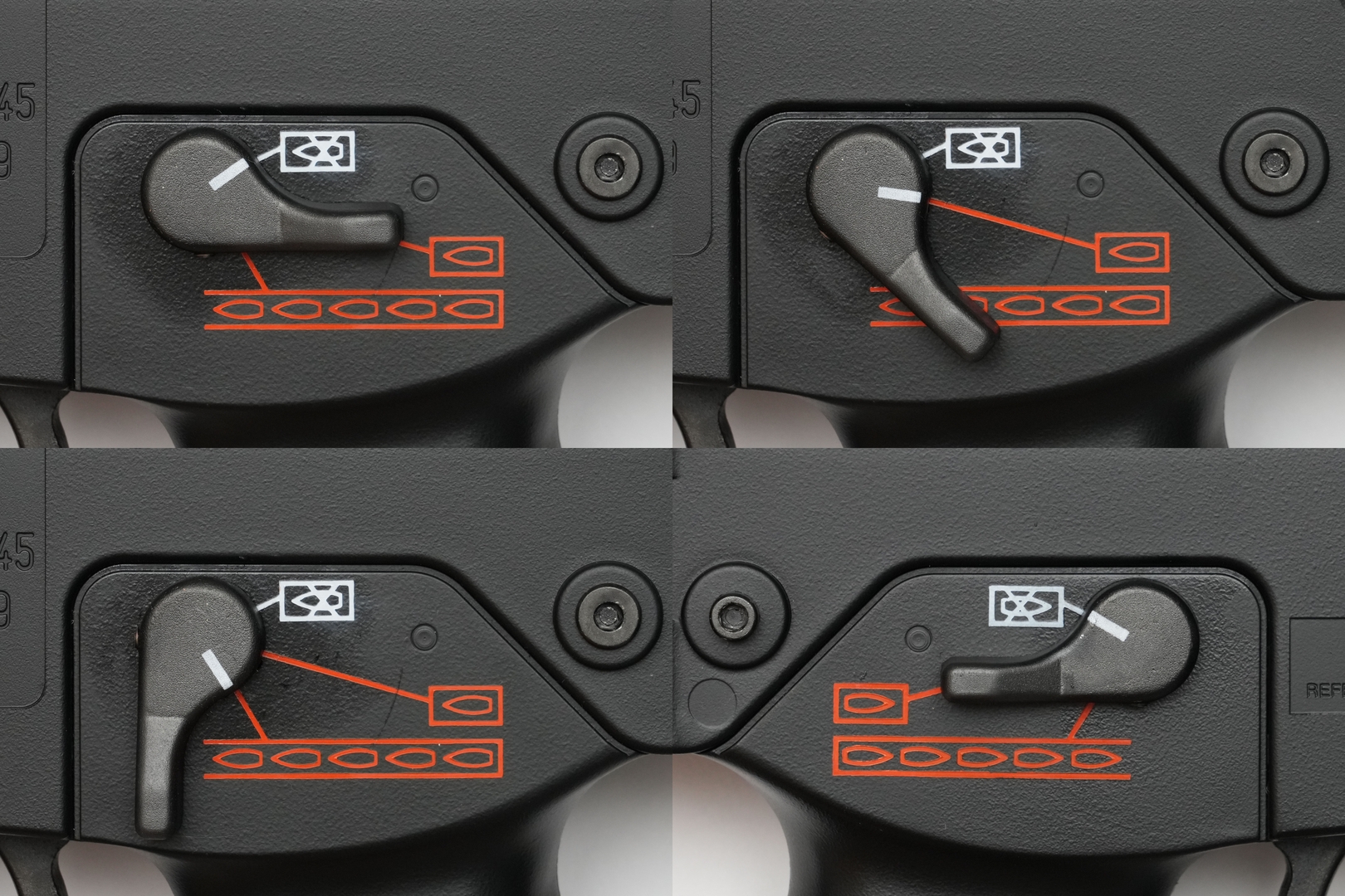 セレクターは「セフティ（安全装置オン）」「セミオート（単発）」「フルオート（連発）」の3モード