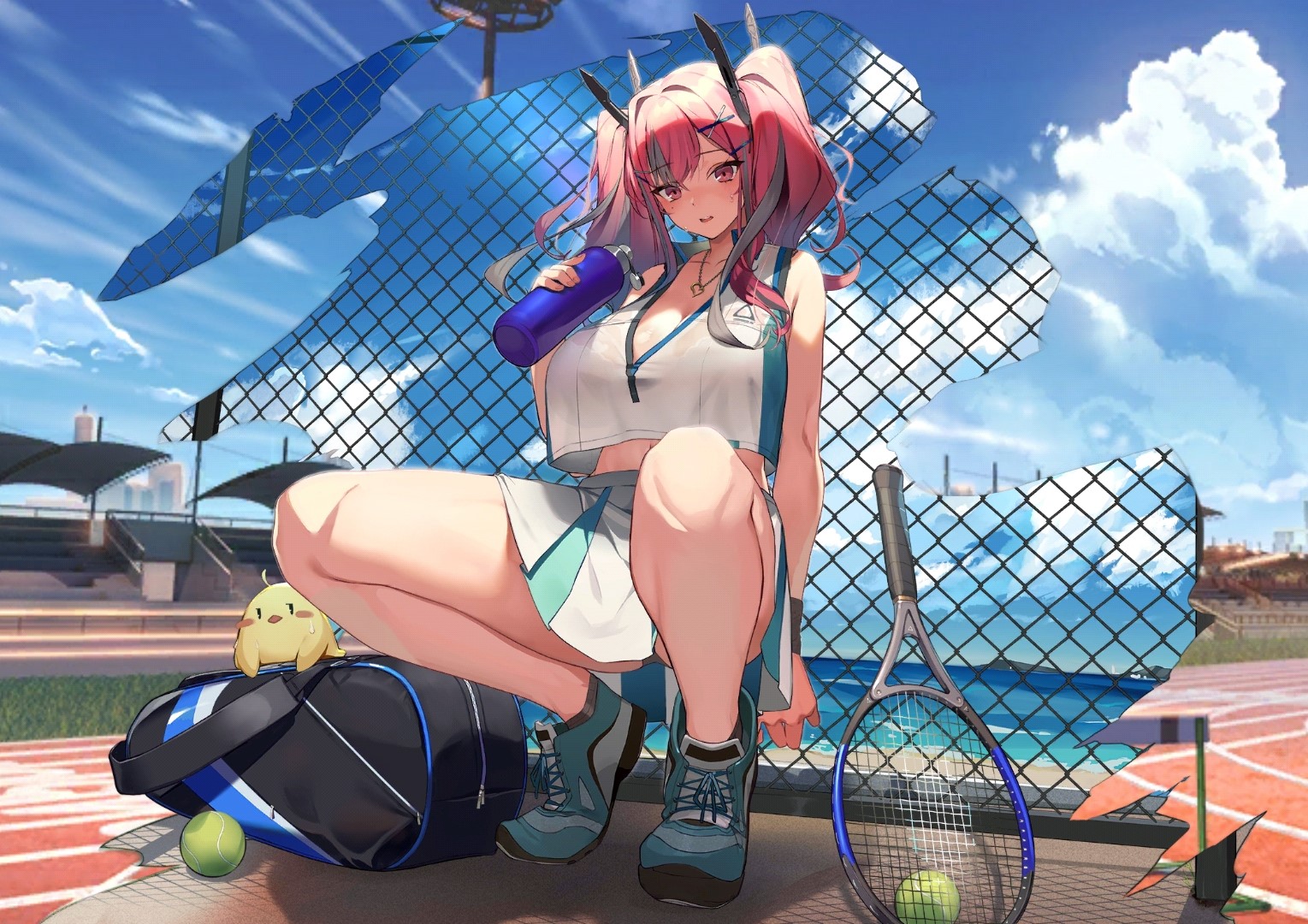 スマホゲーム「アズールレーン」より「ブレマートン」のゲーム内衣装「熱々トレーニング」。非常に魅力的なイラストとなっている