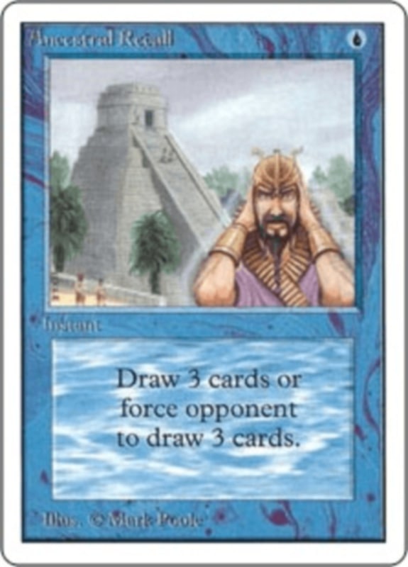 コレがMTGの「アンリコ」と呼ばれる最強のドロースペルだ。ちなみにこちらは骨董品レベルで高額カード。（画像は「マジック：ザ・ギャザリング」の公式ページより）皆も今一度自分がプレイしている他のカードゲームのドローカードを見て欲しい……。「強欲な壺」を超えられるスペックオバケが果たして何枚存在するだろうか……