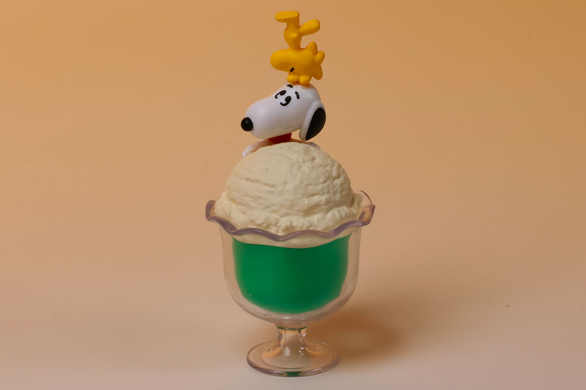 頭にウッドストックが突き刺さっているようで、スヌーピーも少し困り顔に