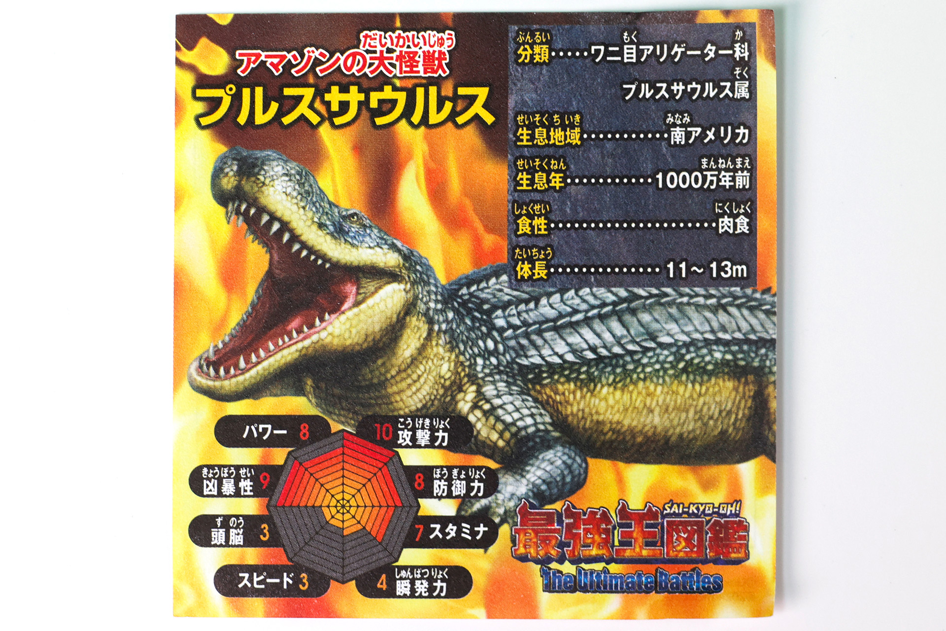 付属のカードにはアマゾンの大怪獣ブルサウルスのステータスが見られる