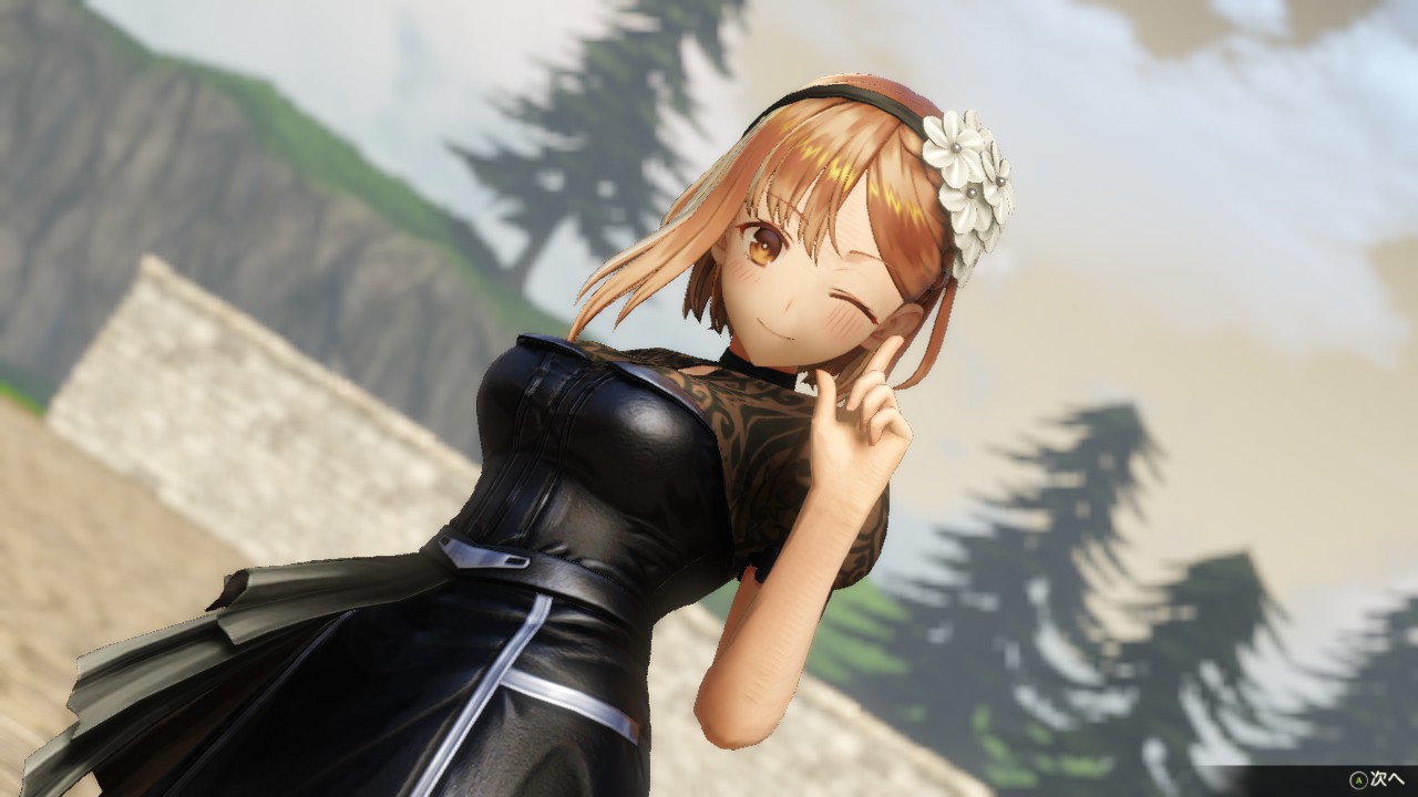 ゲーム内でフィギュアに近いポーズだと、戦闘勝利時に一瞬だけ見せる得意げな仕草が近いのかもしれない