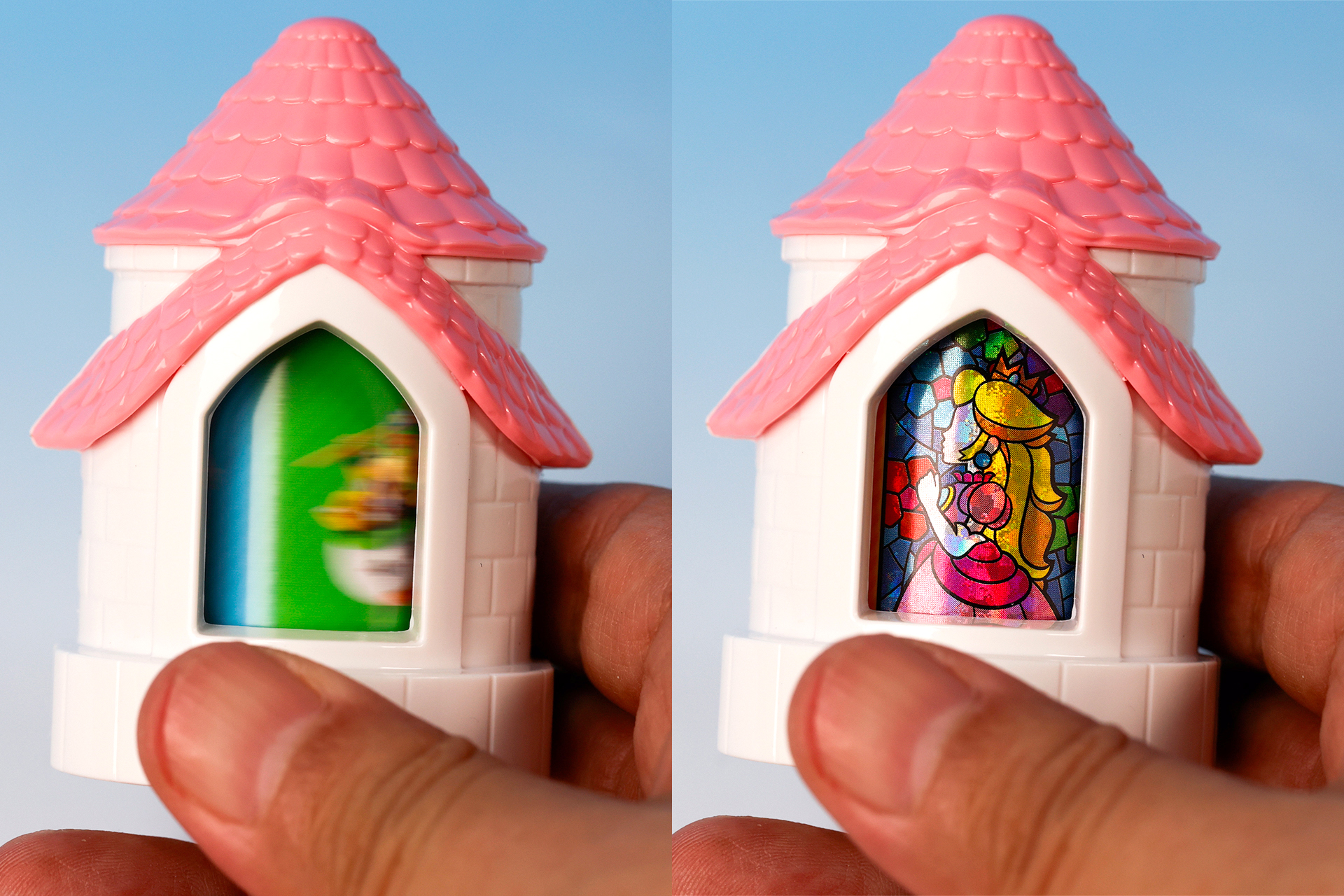 前面のボタンを押すと、中の絵がクルクルと回転して変化する