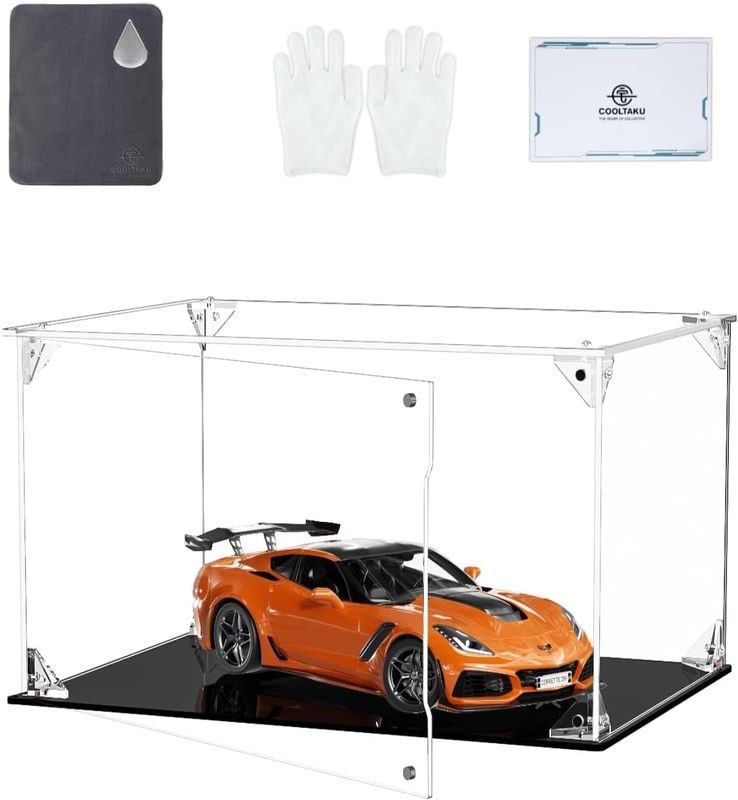 COOLTAKU フィギュアケース UVカット 手袋 クリーニング クロス付き（幅30×20×20cm[幅×奥行×高さ]/台座黒)