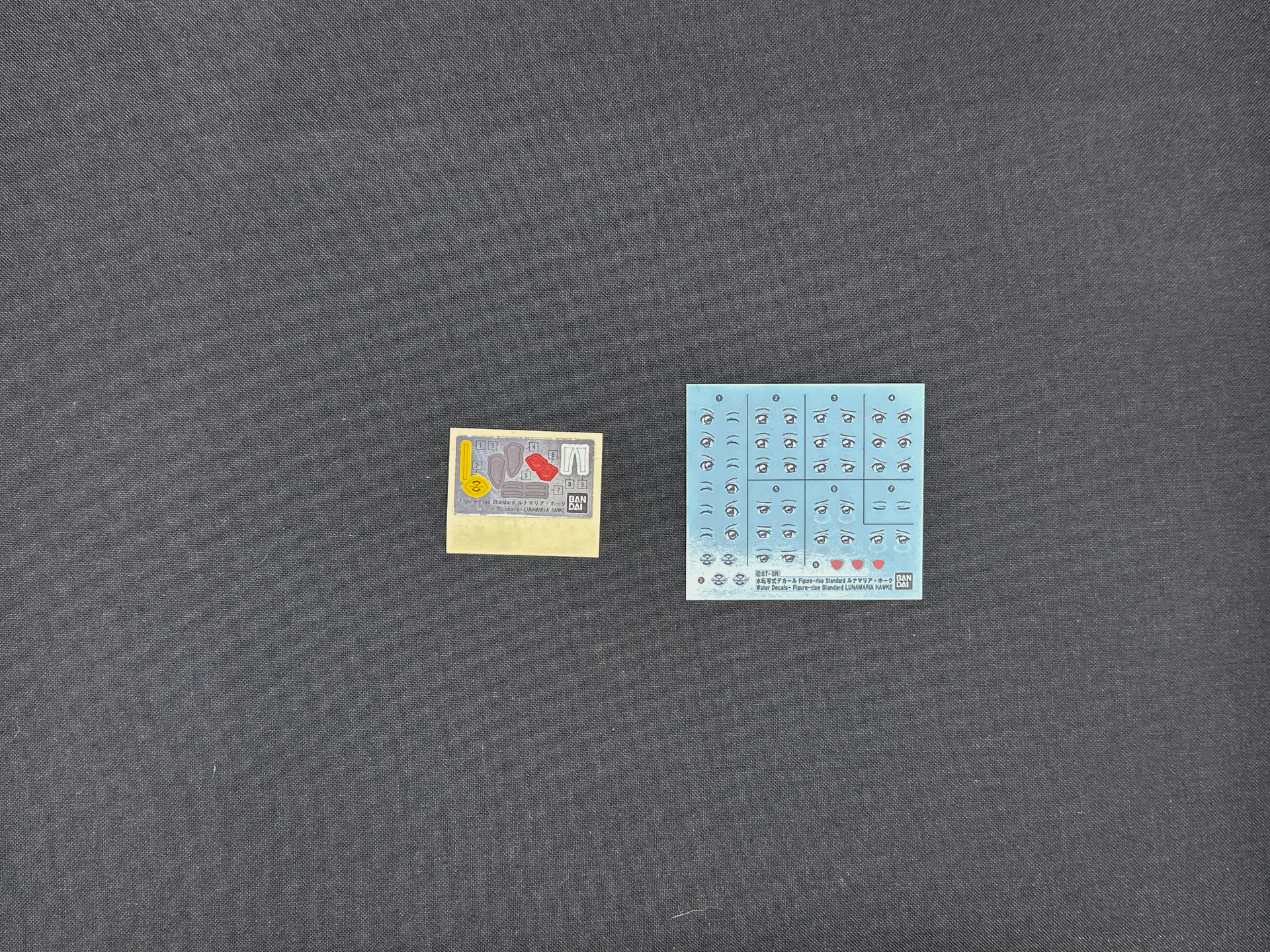 「Figure-rise Standard ルナマリア・ホーク」を構成するランナー。水転写式デカールは表情やザフトマークが含まれています。