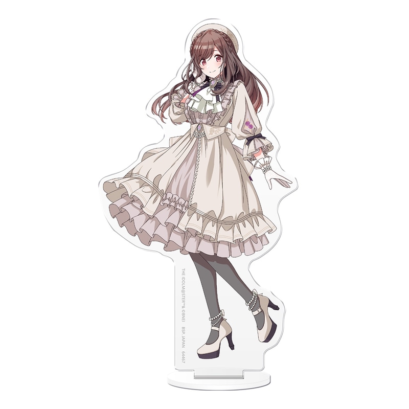 レトロな雰囲気の「クラシカルロリータファッション」を身に着けた月岡恋鐘の全身イラストを使用したアクリルスタンド。サイズ：約14cm