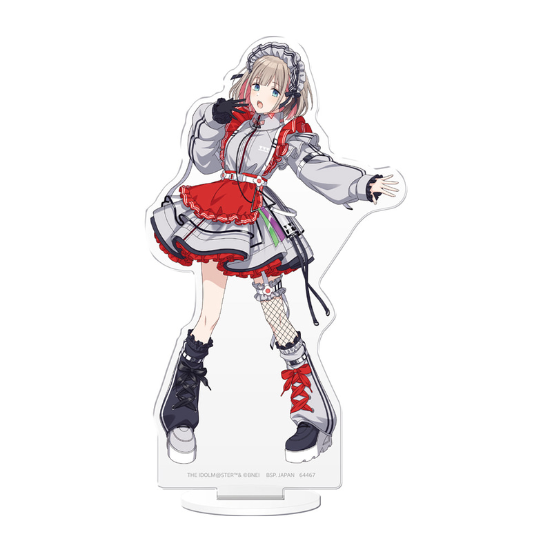 近未来的な雰囲気の「サイバーロリータファッション」を身に着けた芹沢あさひの全身イラストを使用したアクリルスタンド。サイズ：約13cm