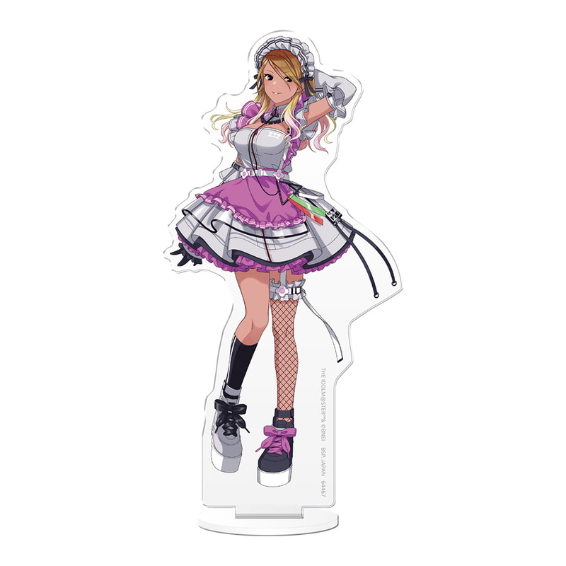近未来的な雰囲気の「サイバーロリータファッション」を身に着けた和泉愛依の全身イラストを使用したアクリルスタンド。サイズ：約14cm
