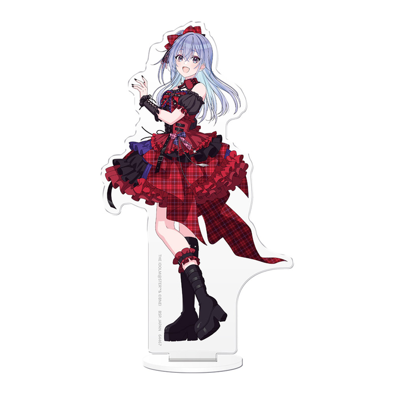 タータンチェックが印象的な「パンキッシュロリータファッション」を身に着けた鈴木羽那の全身イラストを使用したアクリルスタンド。サイズ：約13cm