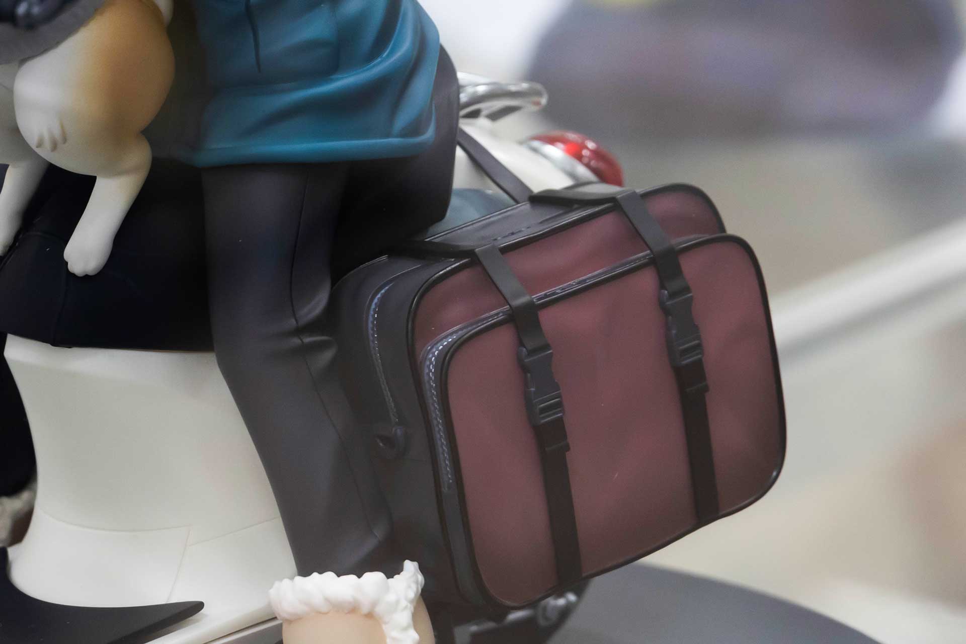 スクーターの後部にはバッグがふたつ付けられている