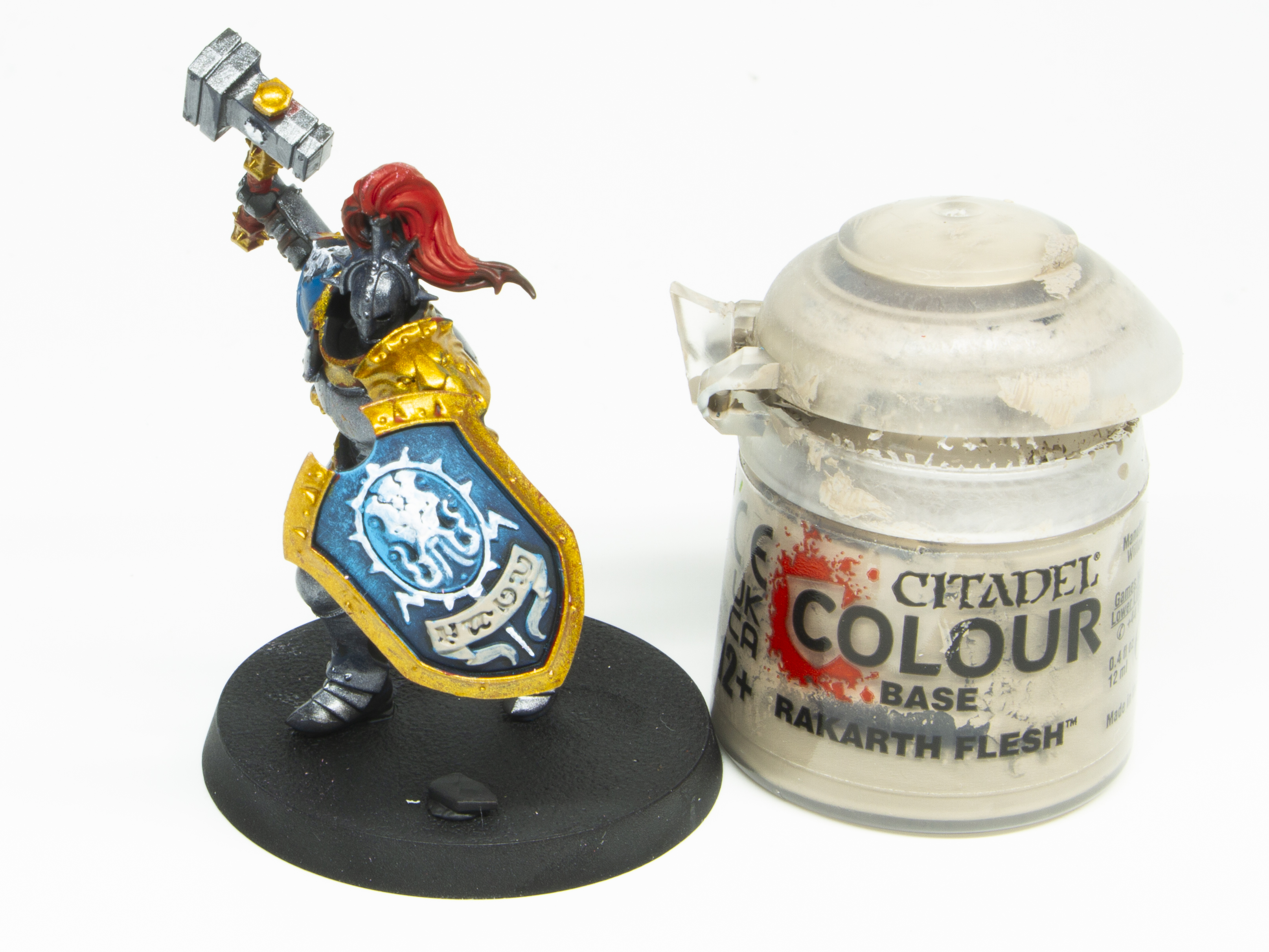 盾の徽章部分に褐色「ラカルス・フレッシュ」を塗る