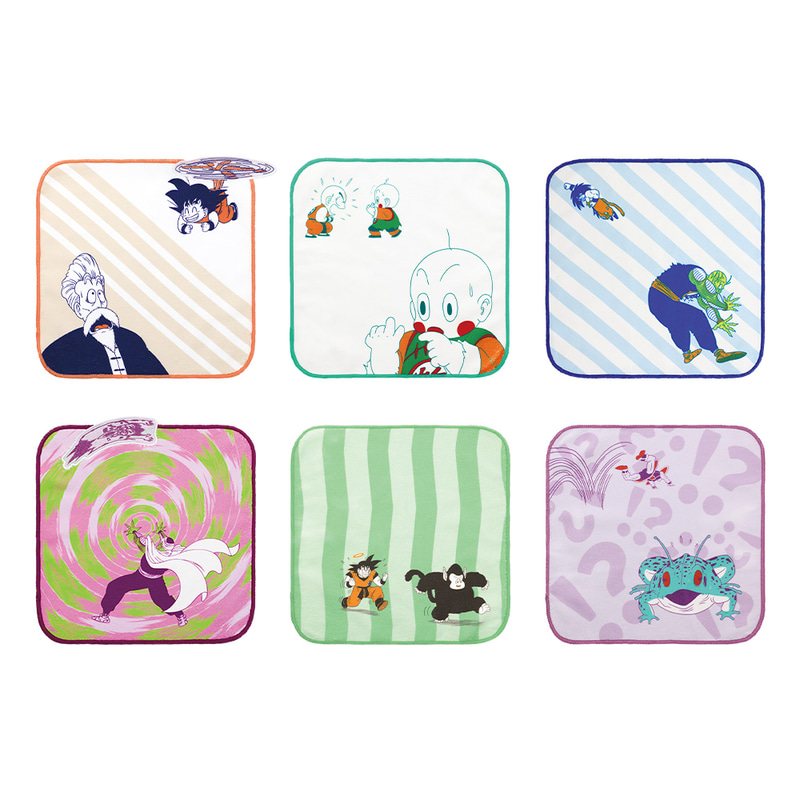 天下一武道会やピッコロ大魔王編、ナメック星編など、あらゆる場面を切り取ったタオルが登場。刺繍を施したものやクスッと笑えるデザインのものなど、全6種の中から好きなものを選ぶことができる