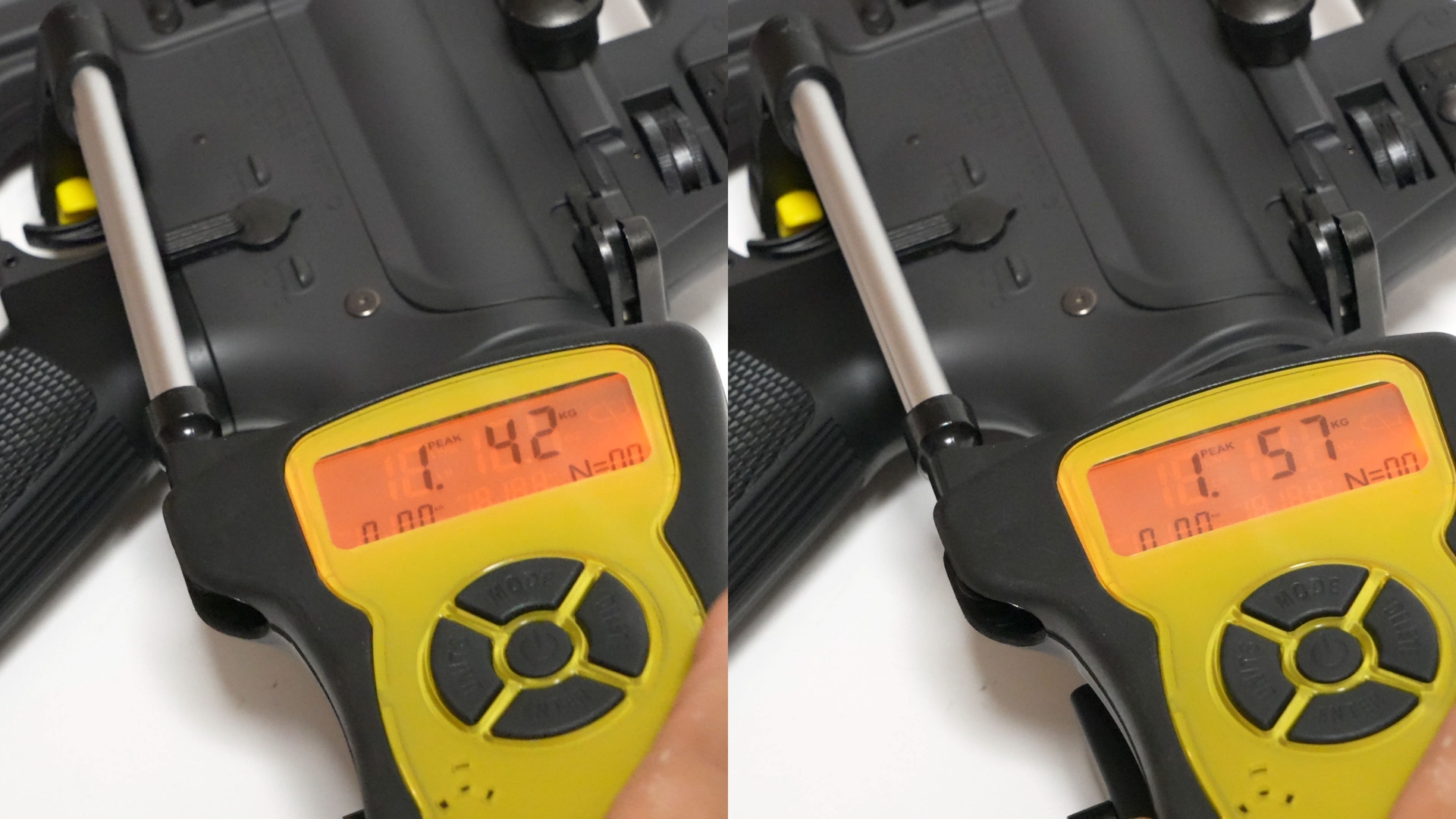 トリガープルは1.42～1.57kgの間