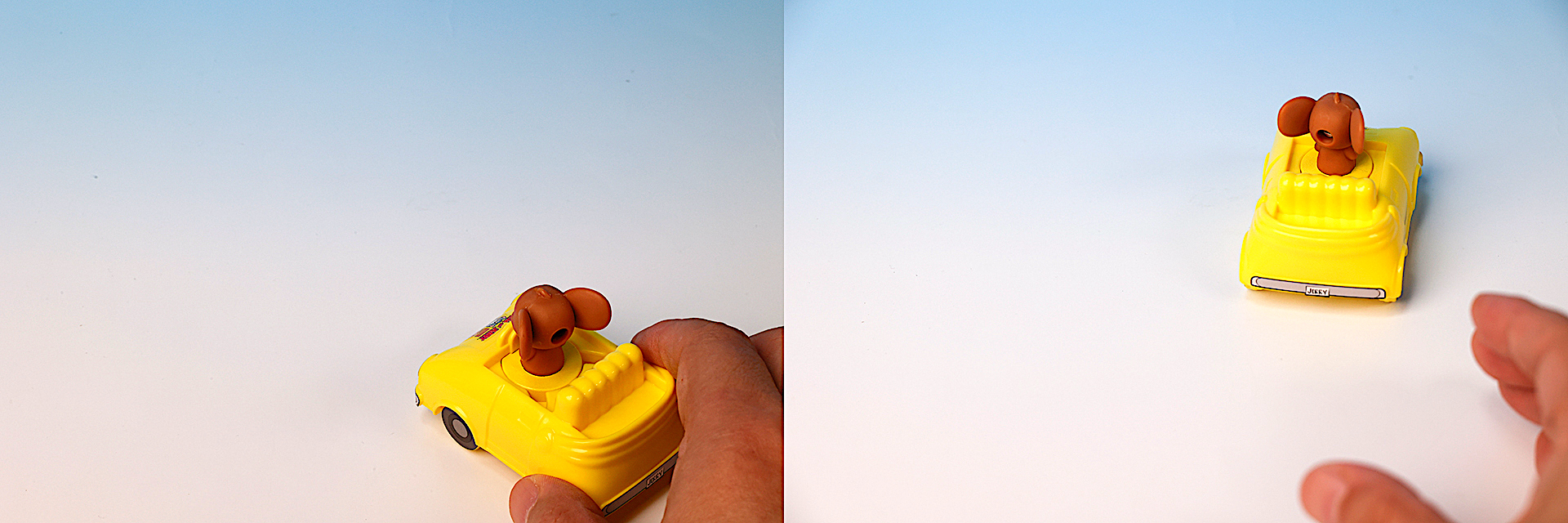 手で押すと首が向いている方向に走っていく