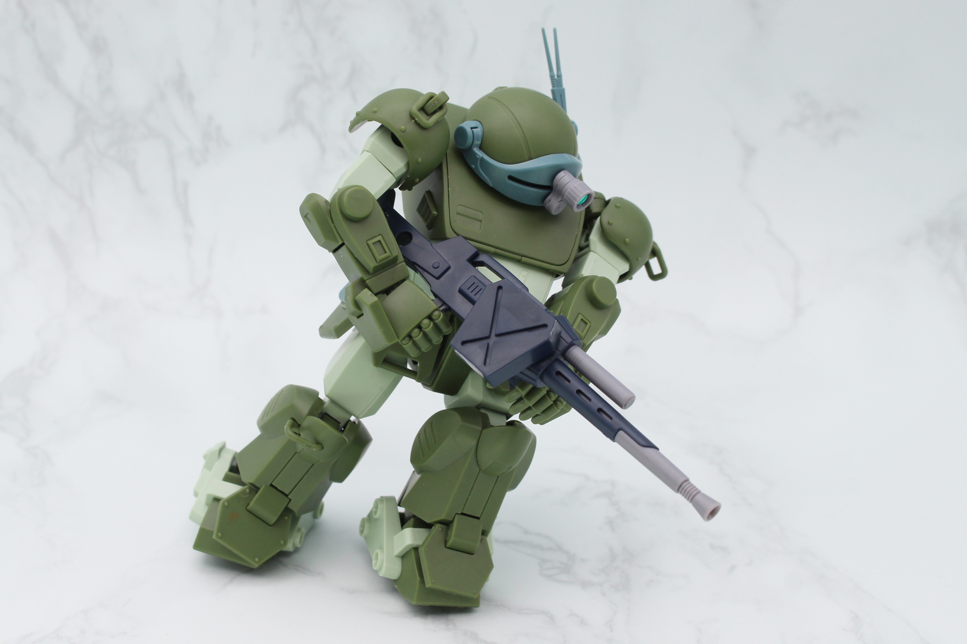 全高約120mmのノンスケールキット「HG スコープドッグ」。別売りの拡張パーツにより「装甲騎兵ボトムズ」に登場した様々なカスタム機を再現できる