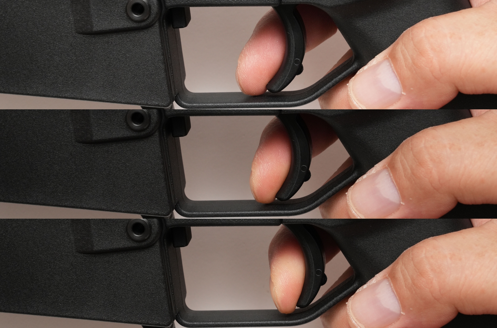 トリガーがシアーに当たるまでの「ファーストステージ」と、シアーが落ちるまでの「セカンドステージ」の重さに大きな差がないので精密射撃しやすい