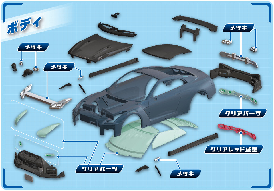 本キットの色分けはパーツ分割によって再現されています。