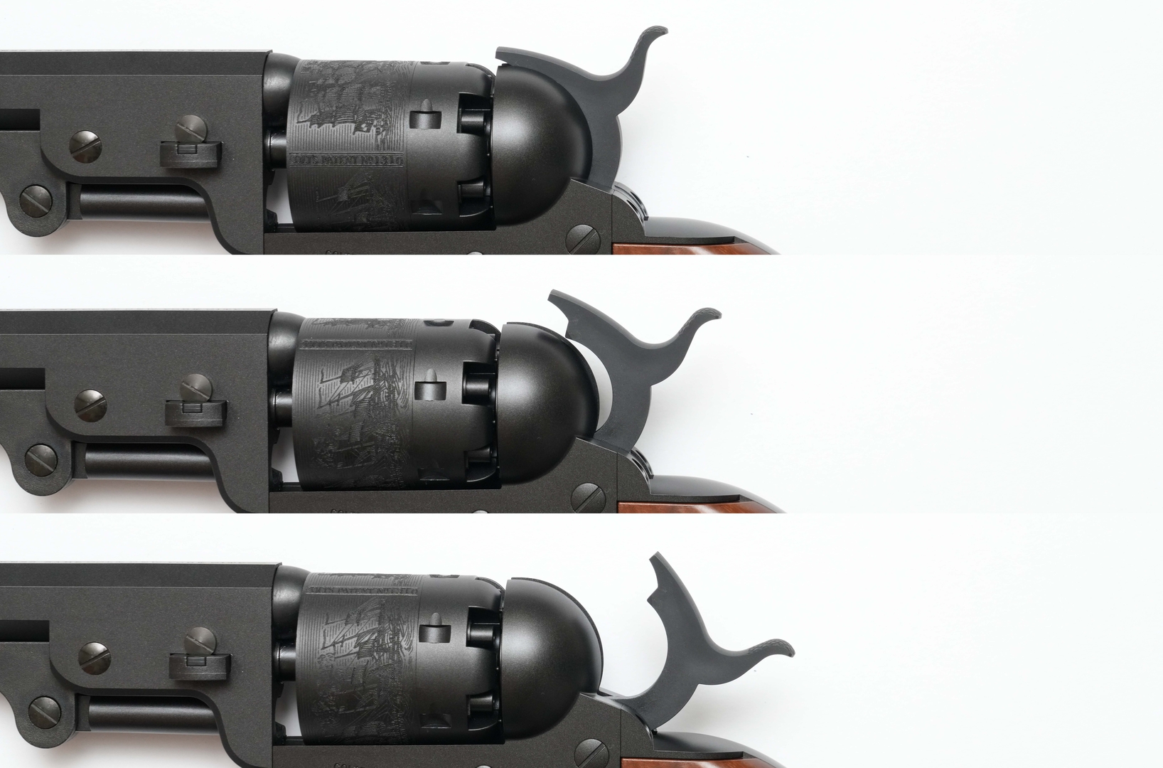 上からハンマーダウン、ハーフコック、フルコック