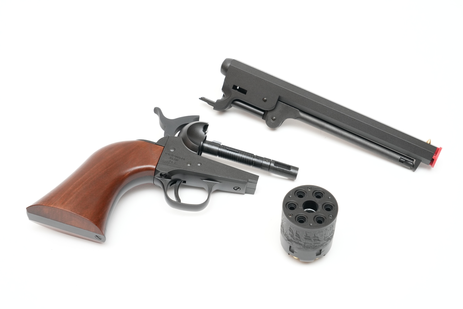 上からバレルユニット、フレームユニット、シリンダー