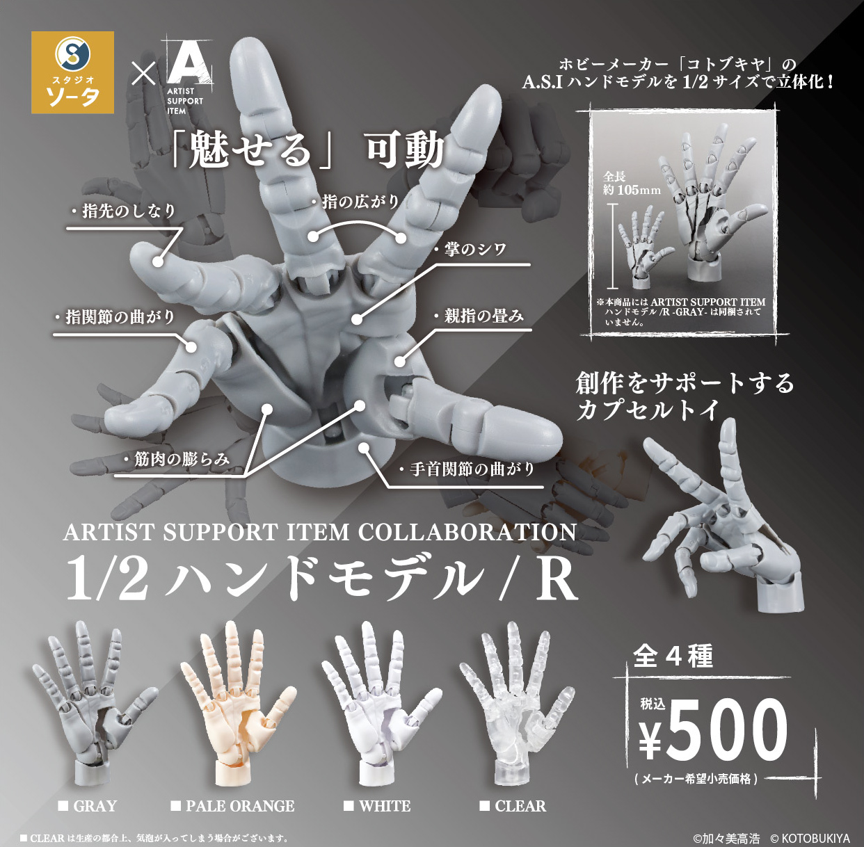 「ARTIST SUPPORT ITEM COLLABORATION 1/2 ハンドモデル / R」カプセルトイ