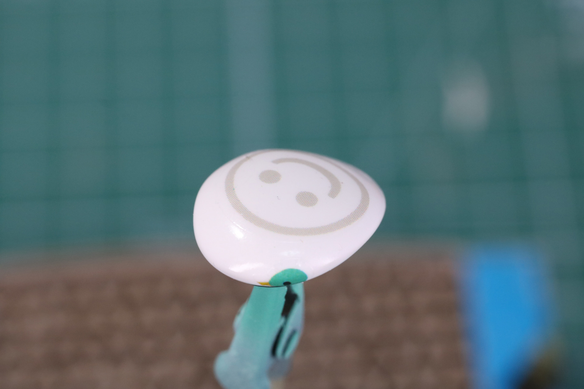 帽子の天面に「グッドスマイルカンパニー」のロゴマークを貼る