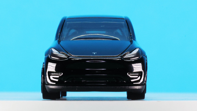 ボンネット上にはテスラ社のロゴがプリントされています