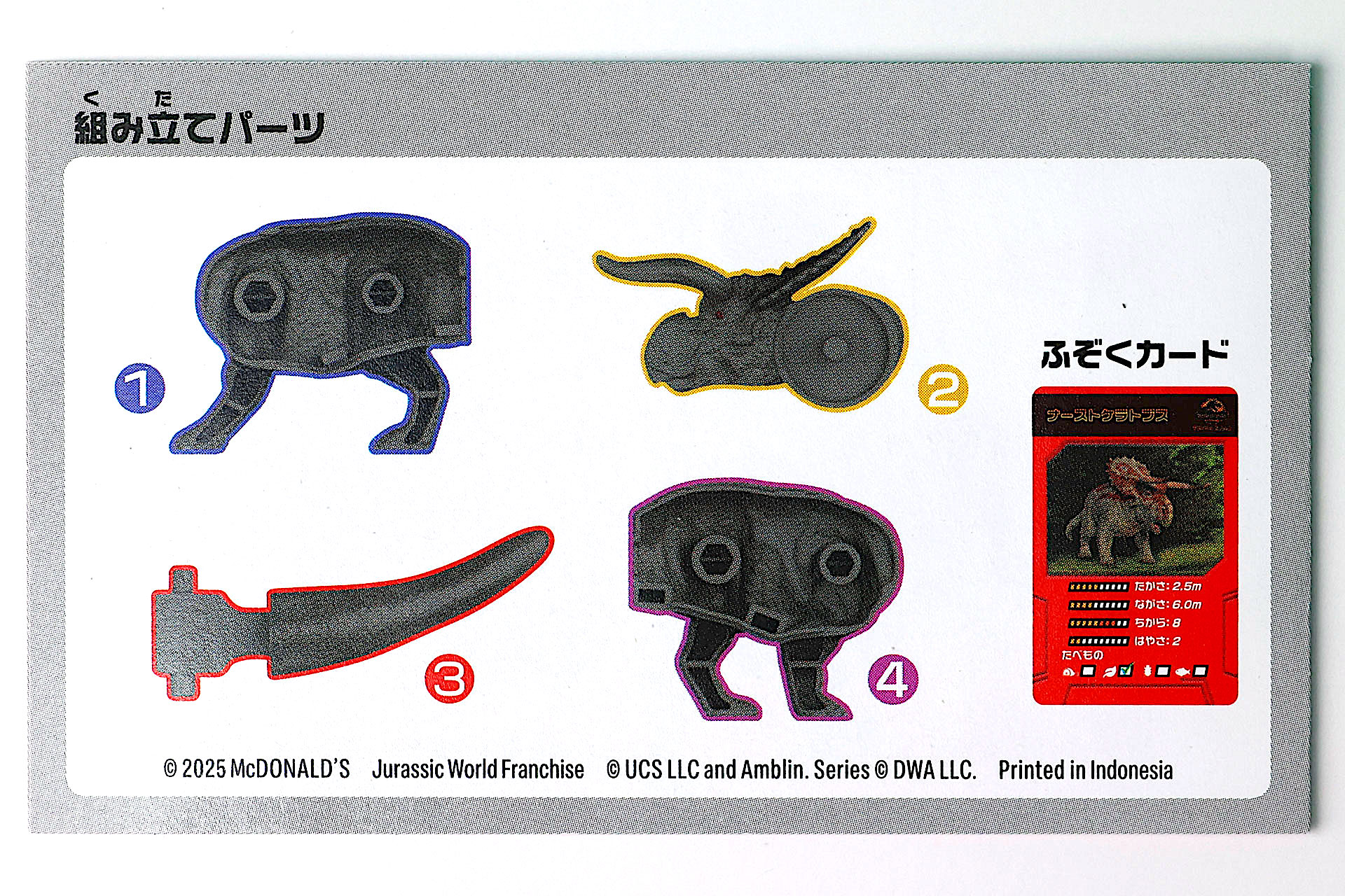 説明書の裏面には同梱されているパーツが数字付きで記載されている