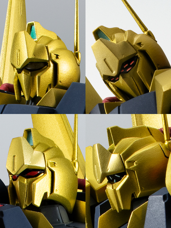 交換用頭部センサーパーツが3種付属。通常のカメラアイから赤ライン、緑ライン、劇場版をイメージしたツインアイに交換可能