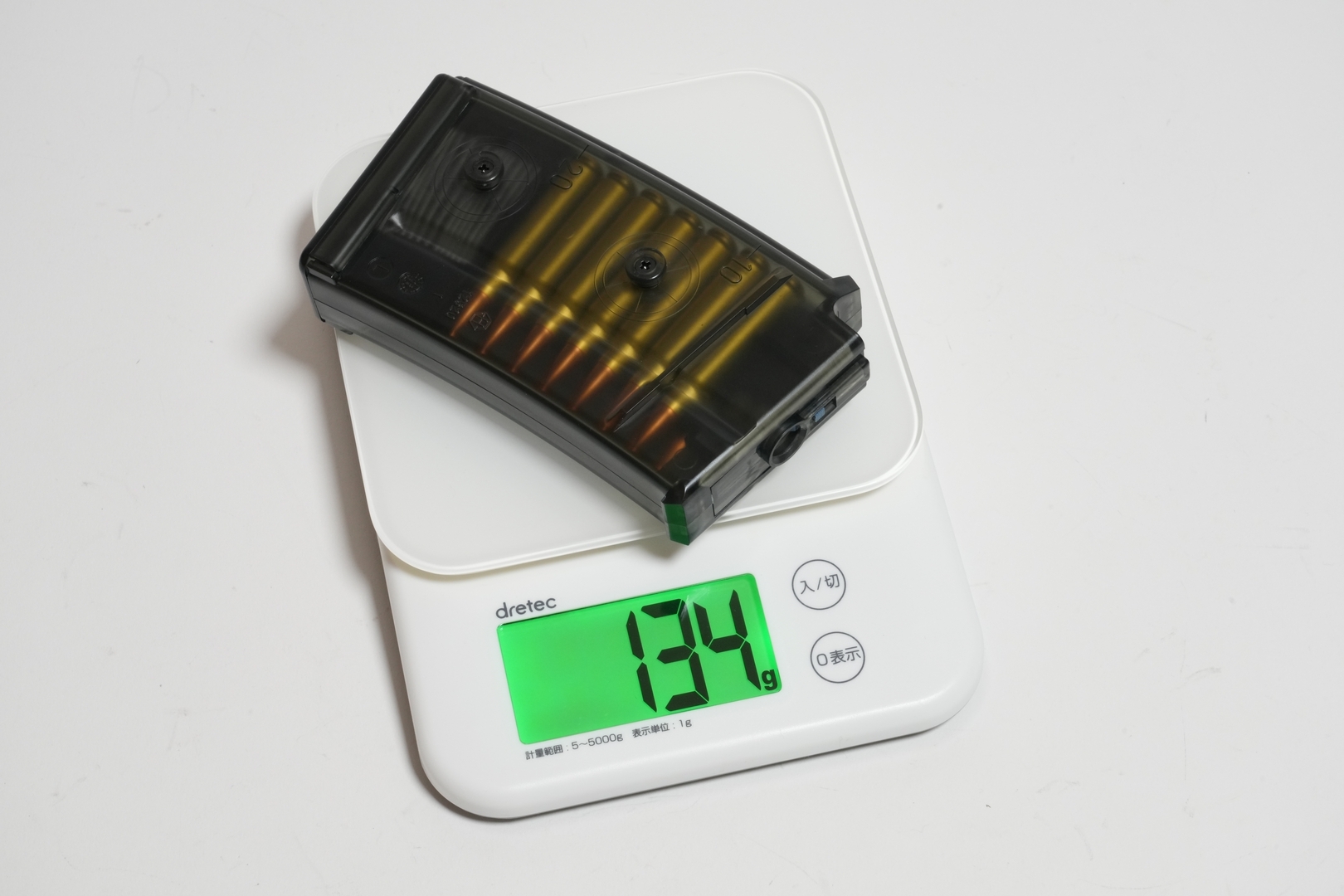 0.25g BB弾フルロードの「SGシリーズ用スペアマガジン」の実測重量は134g