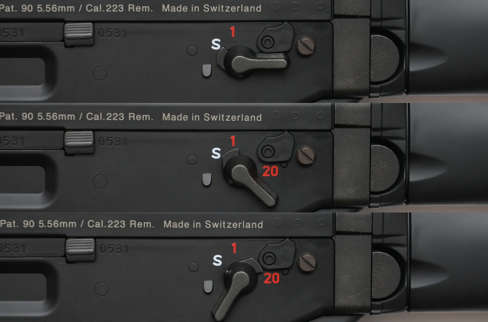 上からセーフティー、セミオート、フルオート