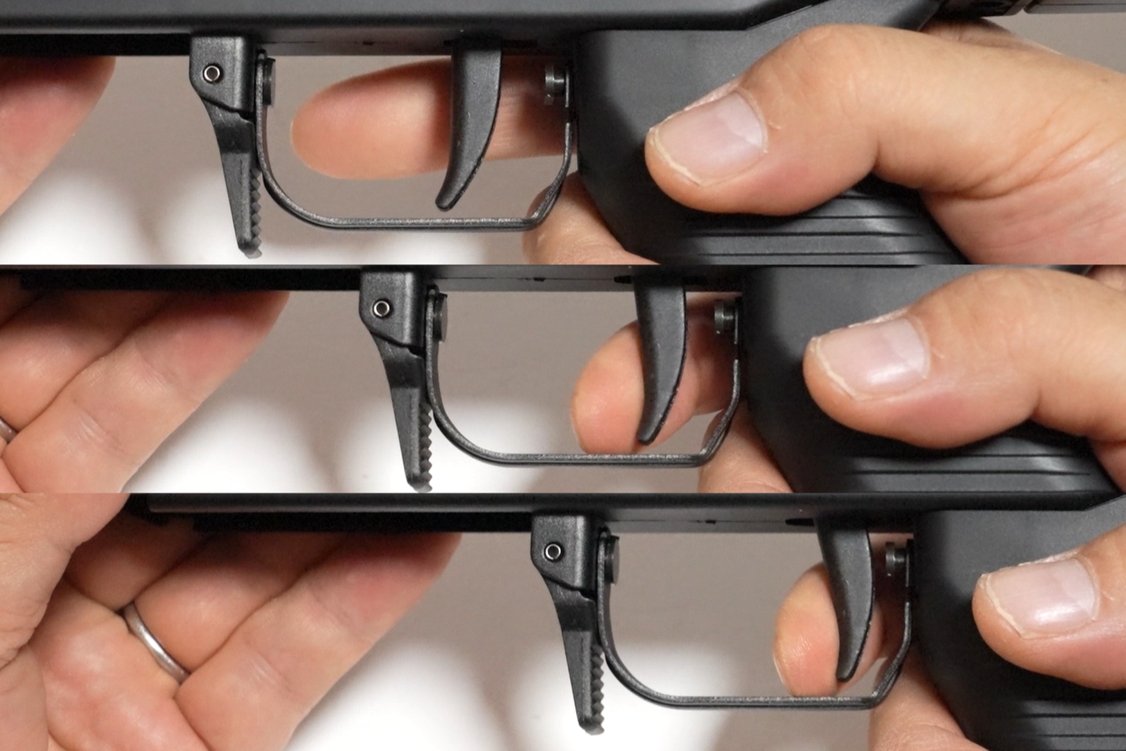 上がフリー、真ん中が発射されるポイント、下がトリガーを引き切ったときの位置