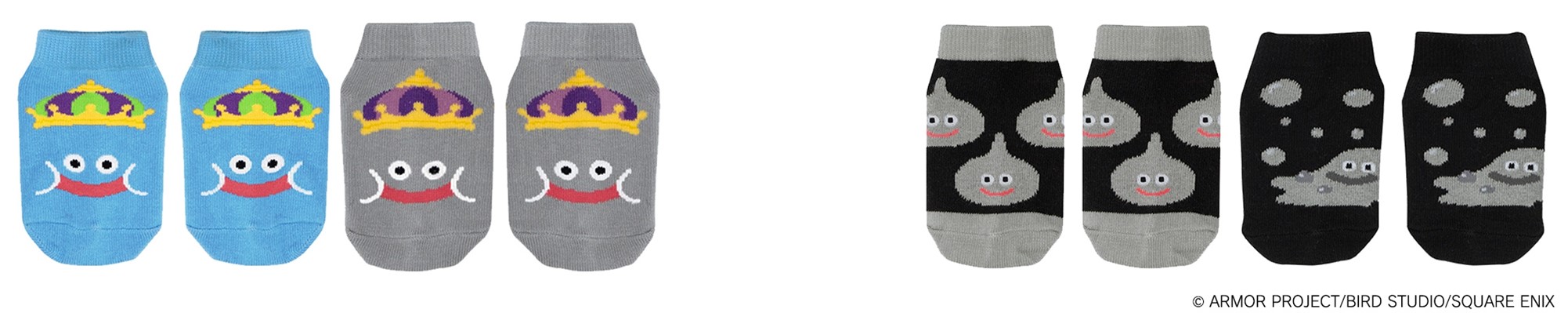 左）2足入りショートソックス キングスライム＆メタルキング（9-15cm）/価格：1,099円、右）2足入りショートソックス メタルモンスター（9-15cm）/価格：1,099円
